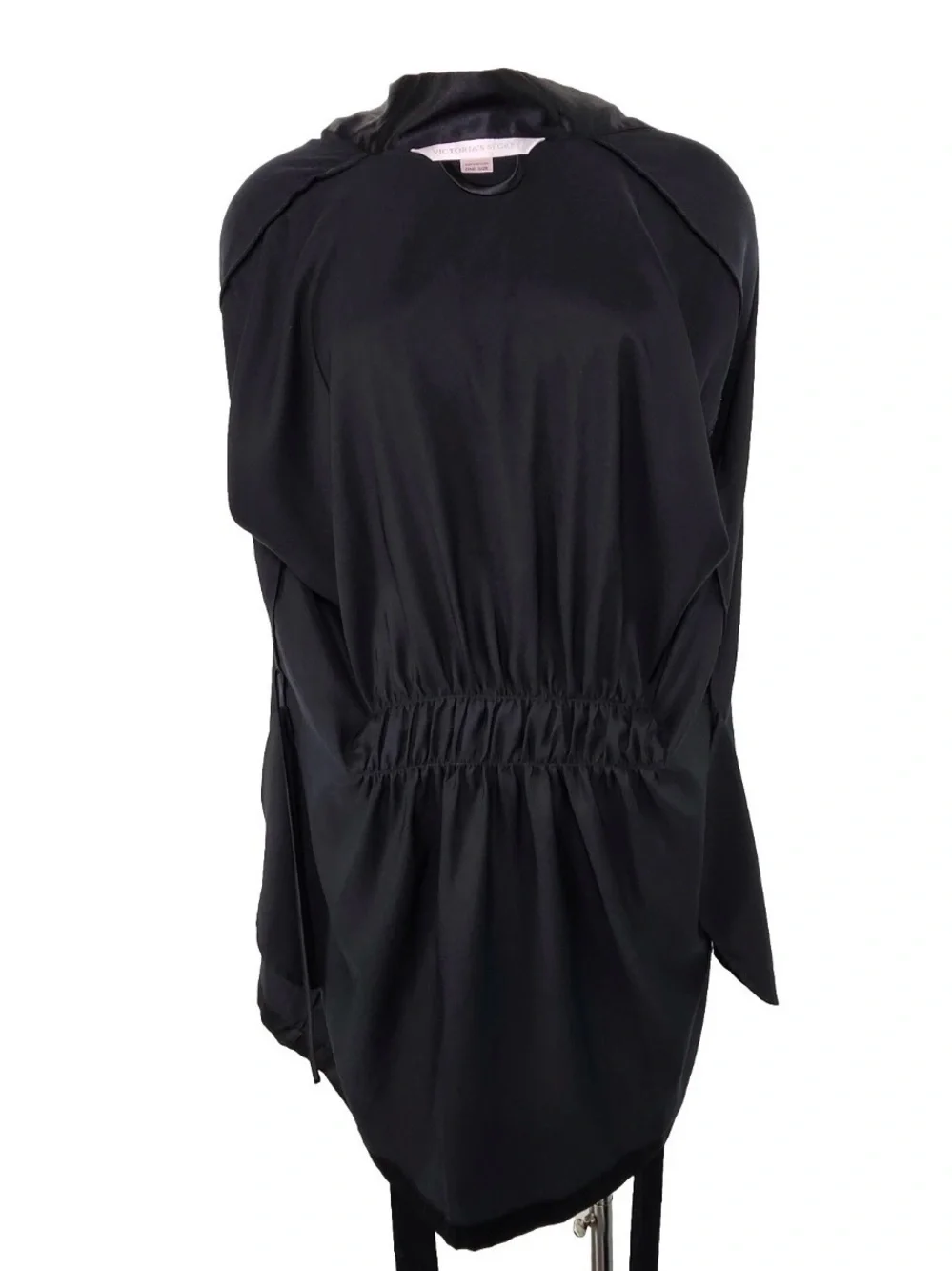 Vtg Y2K Victorias Secret Black Satin Kimono Robe OS Lingerie Romantic Sleepwear
